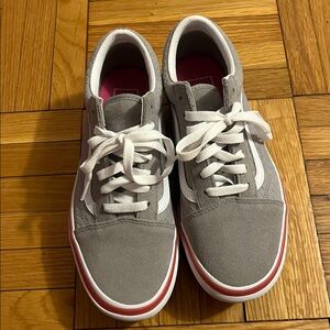 Gray and White pink  Sneakers with Pink Accents Vans platform tennis